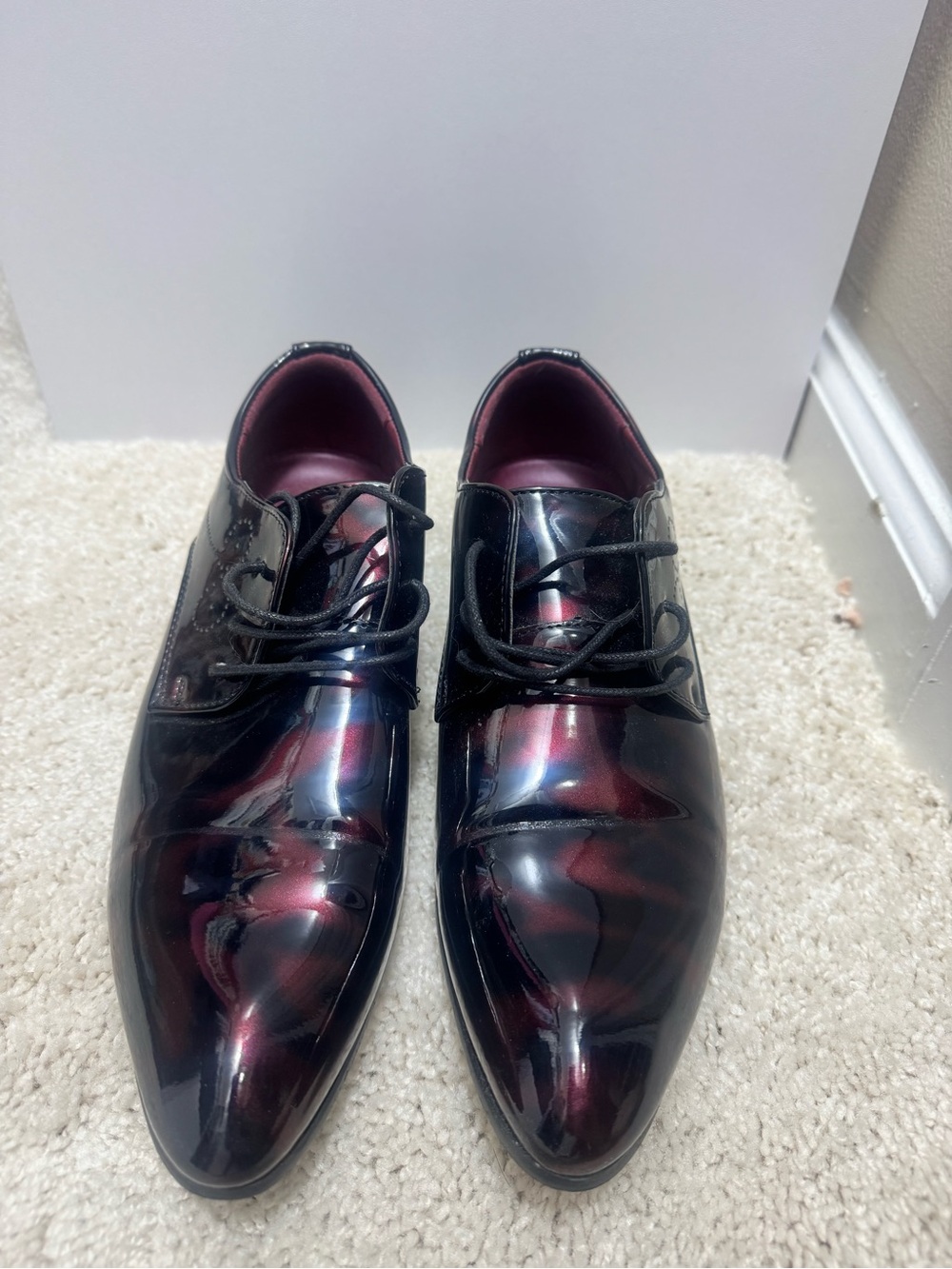 Men's Patent Oxford Dress Shoes in Black and Burgundy